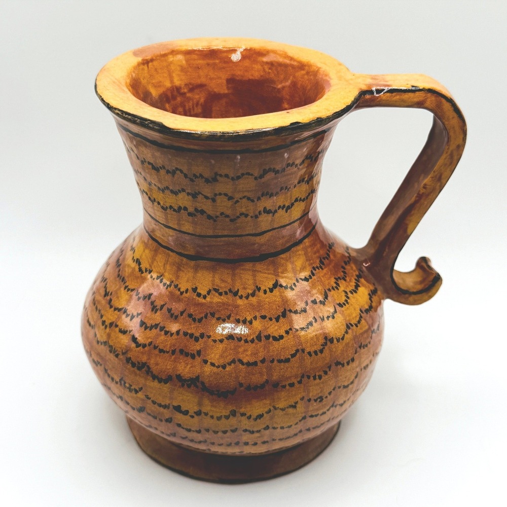 Vintage 1970 Studio Pottery Pitcher Jug Signed Handmade Brown Textured MCM Retro